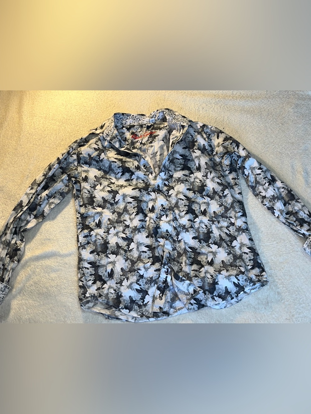 Robert Graham Iconic Flip Cuff Black/White Floral Print Roses Button Up Sz Small